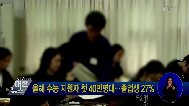 올해 수능 지원자 첫 40만명대···졸업생 27%