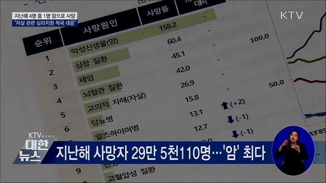 지난해 사망자 4명 중 1명은 '암'