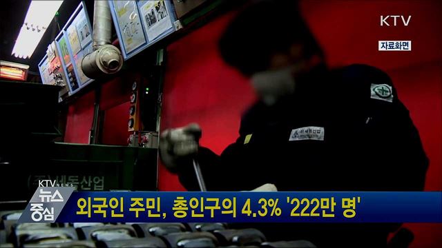 외국인 주민, 총인구의 4.3% '222만 명'