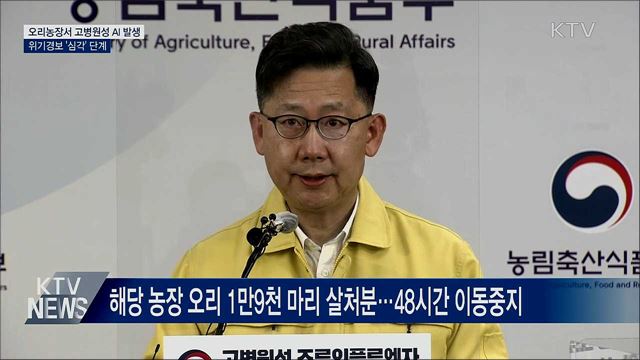 오리농장 고병원성 AI 확진···위기 경보 '심각' 격상
