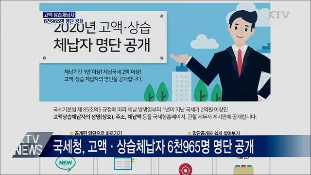 국세청, 고액·상습체납자 6천9백 명 명단 공개