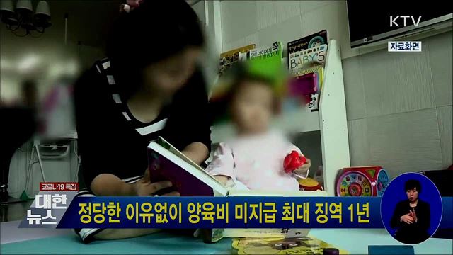 정당한 이유없이 양육비 미지급 최대 징역 1년