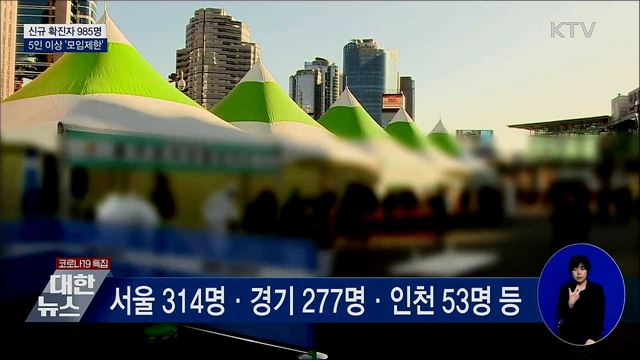 신규확진 985명···5인 이상 '모임제한' 시행