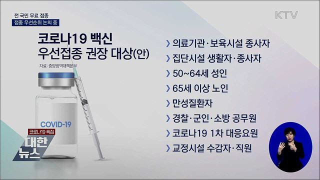 코로나19 백신 전 국민 무료 접종···우선순위 논의