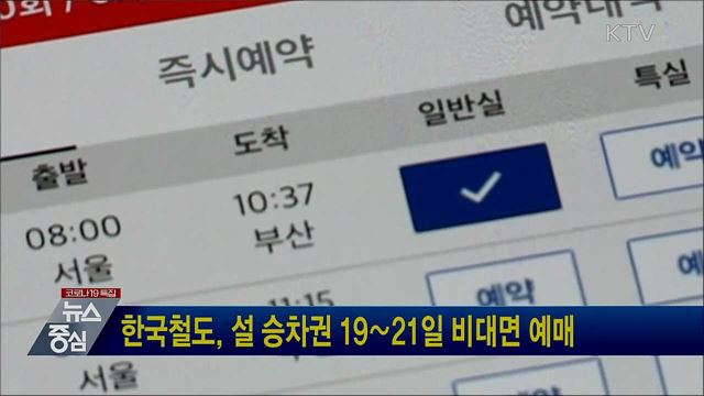 한국철도, 설 승차권 19∼21일 비대면 예매