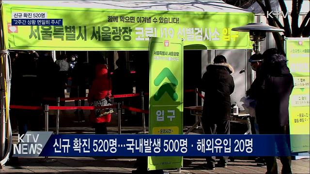 신규 확진 520명···"2주간 상황 면밀히 주시"