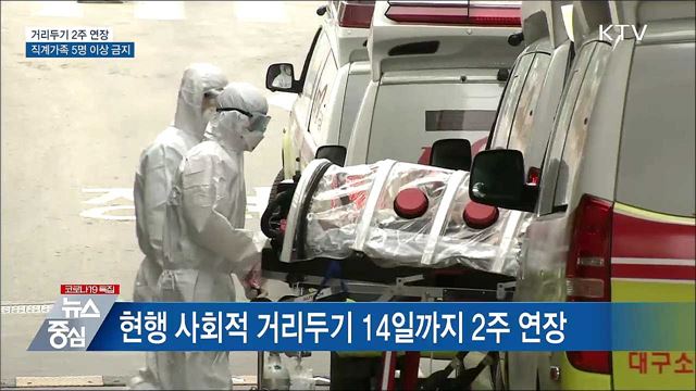 직계가족 5명 이상 모임금지···거리두기 2주 연장