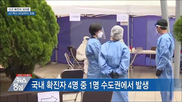 신규 303명···아스트라제네카 백신 26일부터 접종