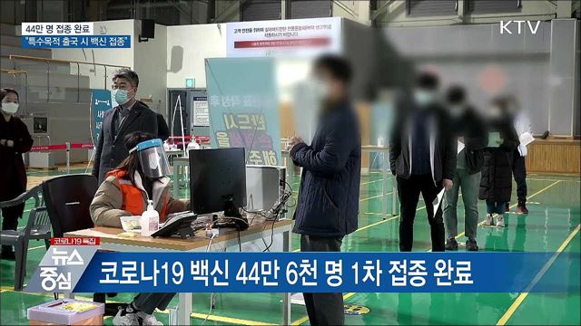 44만 명 접종 완료···"특수목적 출국 시 백신 접종"
