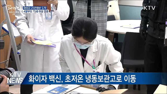 화이자 백신 25만명분 도착···75세 이상 접종용