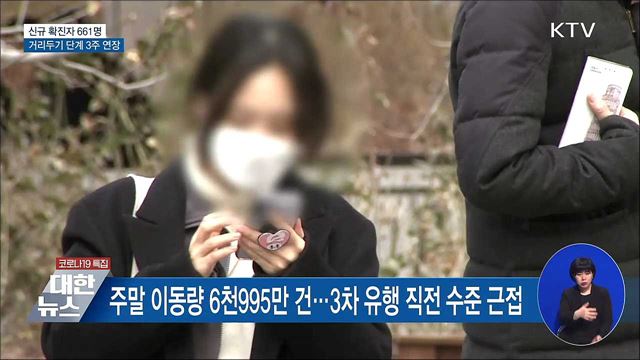 신규 661명···거리두기·5인 이상 모임 금지 3주 연장