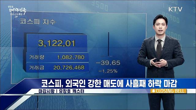 코스피, 외국인 강한 매도에 사흘째 하락 마감 [증권시장]