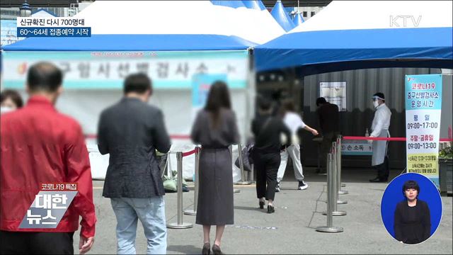 다시 700명대···60~64세 접종 예약 시작