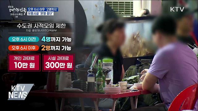 오후 6시 이후 '2명까지'···유흥시설 운영중단