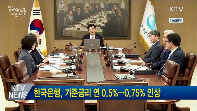 한국은행, 기준금리 연 0.5%→0.75% 인상