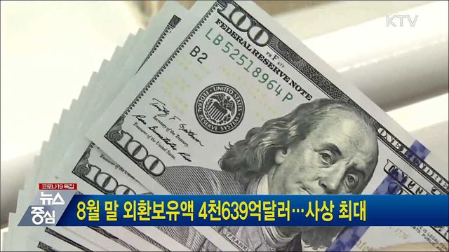 8월 말 외환보유액 4천639억달러···사상 최대