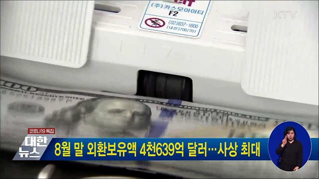8월 말 외환보유액 4천639억달러···사상 최대