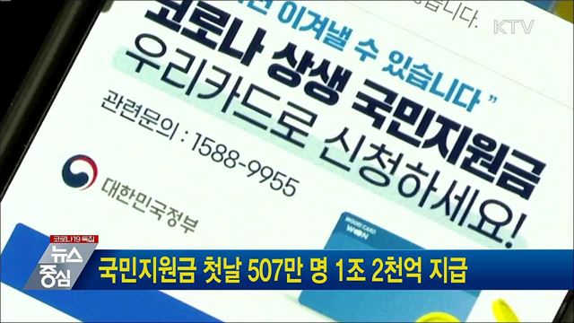 국민지원금 첫날 507만명 1조 2천억 지급