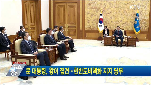 문 대통령, 왕이 접견···한반도비핵화 지지 당부