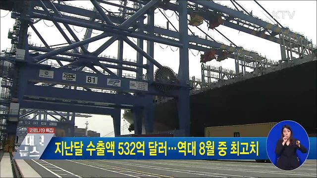 지난달 수출액 532억 달러···역대 8월 중 최고치