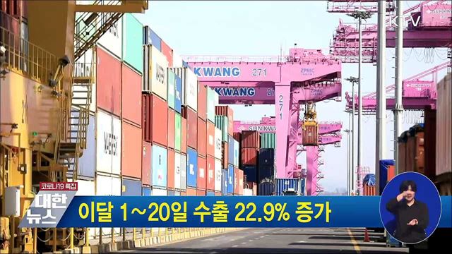 이달 1∼20일 수출 22.9% 증가