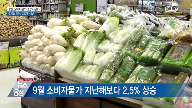 9월 소비자물가 2.5% 올라···6개월 연속 2%대 상승