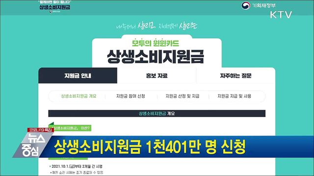 상생소비지원금 1천401만 명 신청