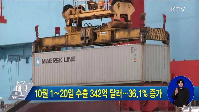 10월 1∼20일 수출 342억 달러···36.1% 증가