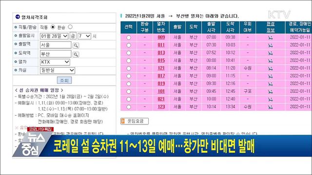 코레일 설 승차권 11~13일 예매···창가 좌석만 100% 비대면 발매