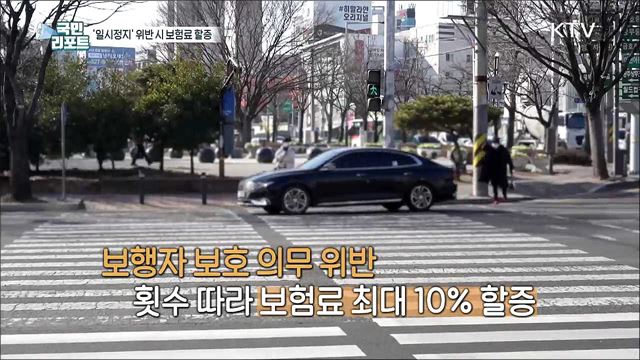 우회전 뒤 횡단보도 '일시정지' 위반 시 보험료 '껑충'