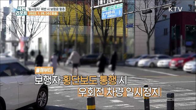 우회전 뒤 횡단보도 '일시정지' 위반 시 보험료 '껑충'