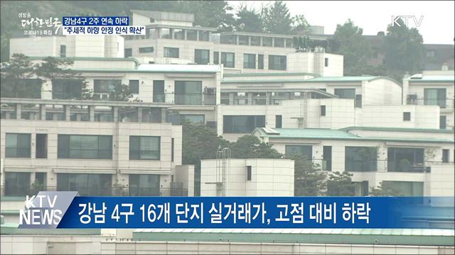 강남 4구 2주 연속 하락···"추세적 하향 안정 인식 확산"