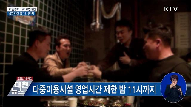 21일부터 사적모임 '8인'···영업시간 밤 11시