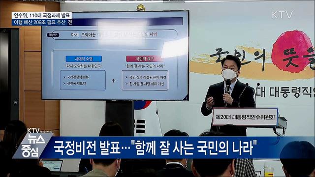 인수위, 새 정부 110대 국정과제 발표 