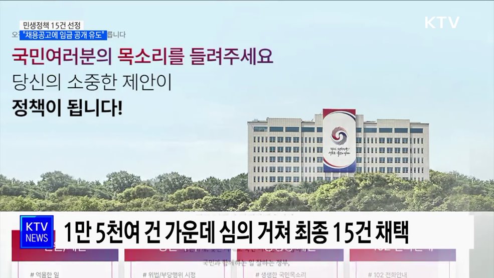 민생정책 15건 선정···"채용공고에 임금 공개 유도"