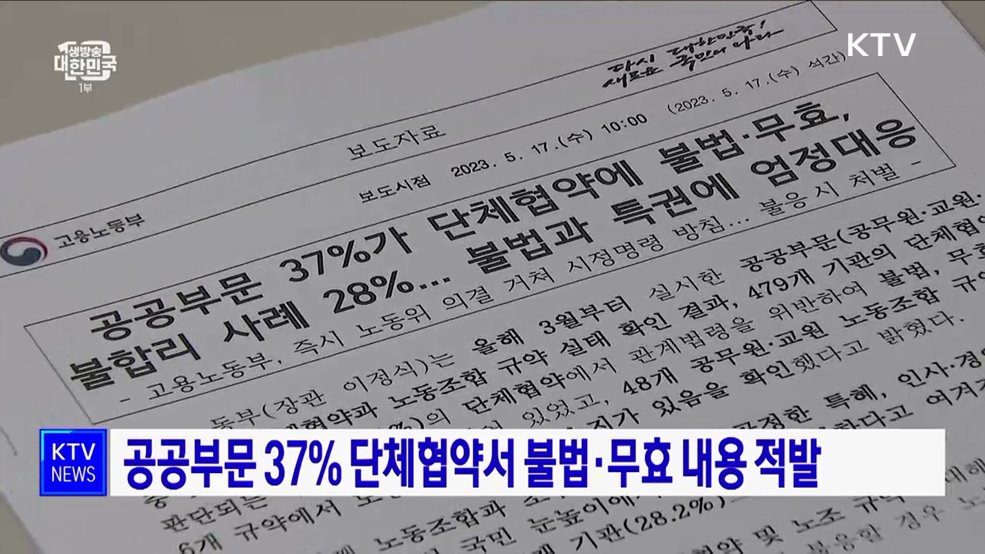 공공부문 37% 단체협약서 불법·무효 내용 적발