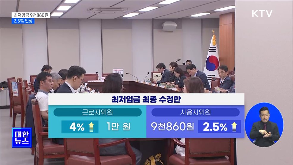 내년 최저임금 9천860원···2.5% 인상
