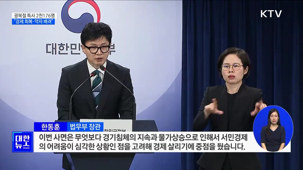 광복절 특사 2천176명···"경제 회복·사회적 약자 배려"