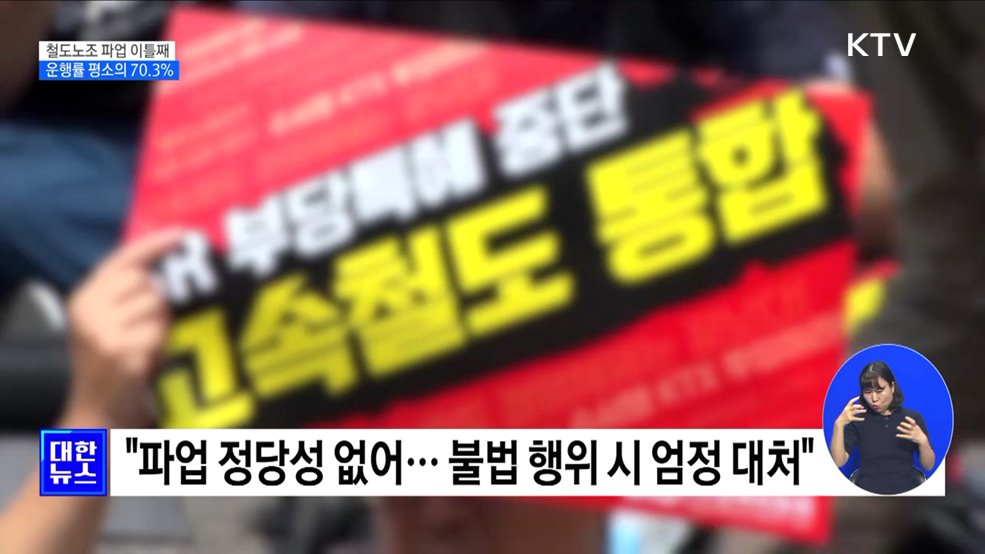 철도노조 파업 이틀째···운행률 평소의 70.3%