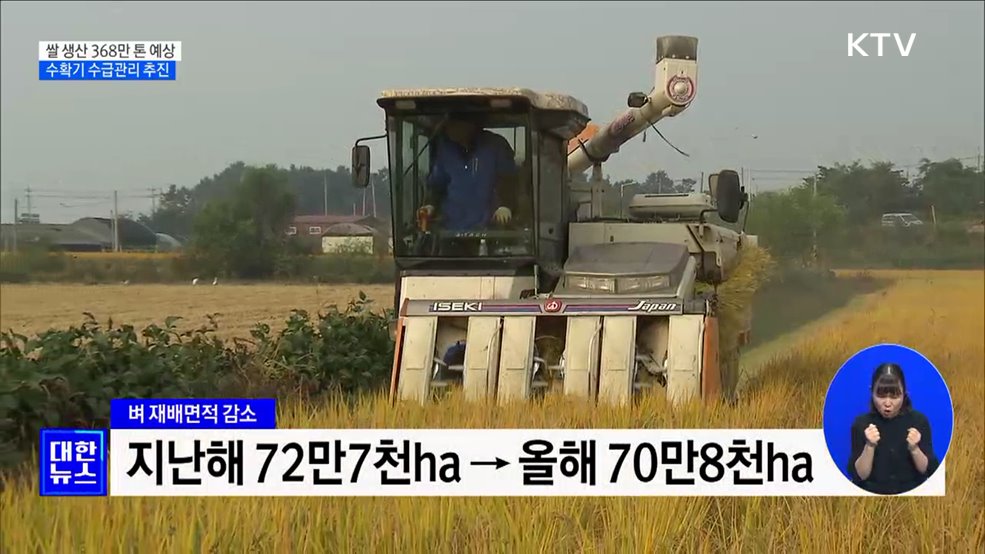 올해 쌀 생산 368만 톤 예상···수확기 수급 관리 추진