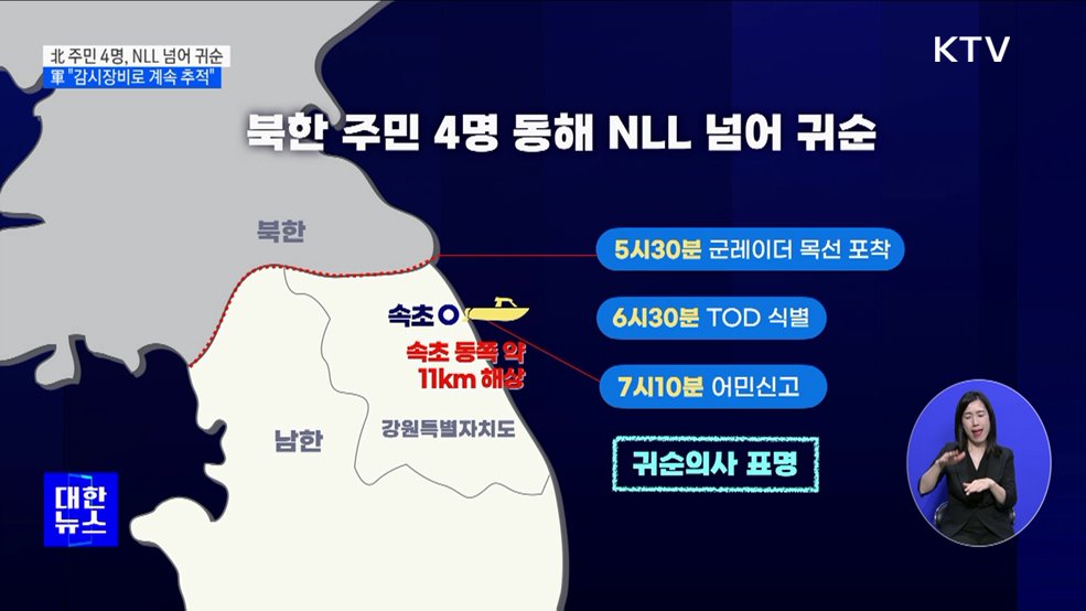 북한 주민 NLL 넘어 귀순···軍 "징후 포착 추적"