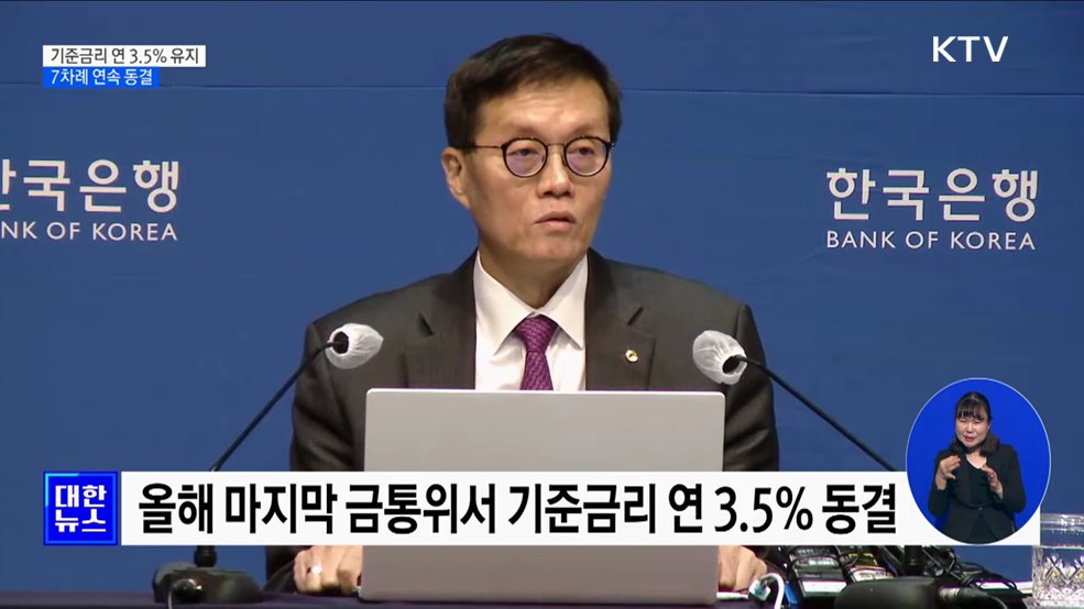 한국은행, 기준금리 연 3.5% 유지···7차례 연속 동결