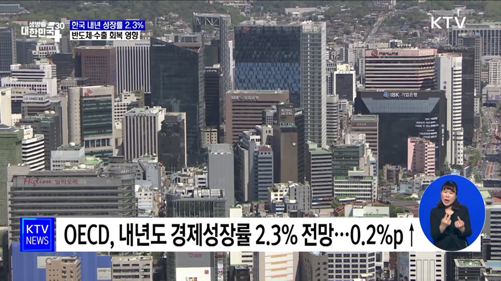 OECD, 내년 경제성장률 2.3%로 상향···올해 0.1%p 하향
