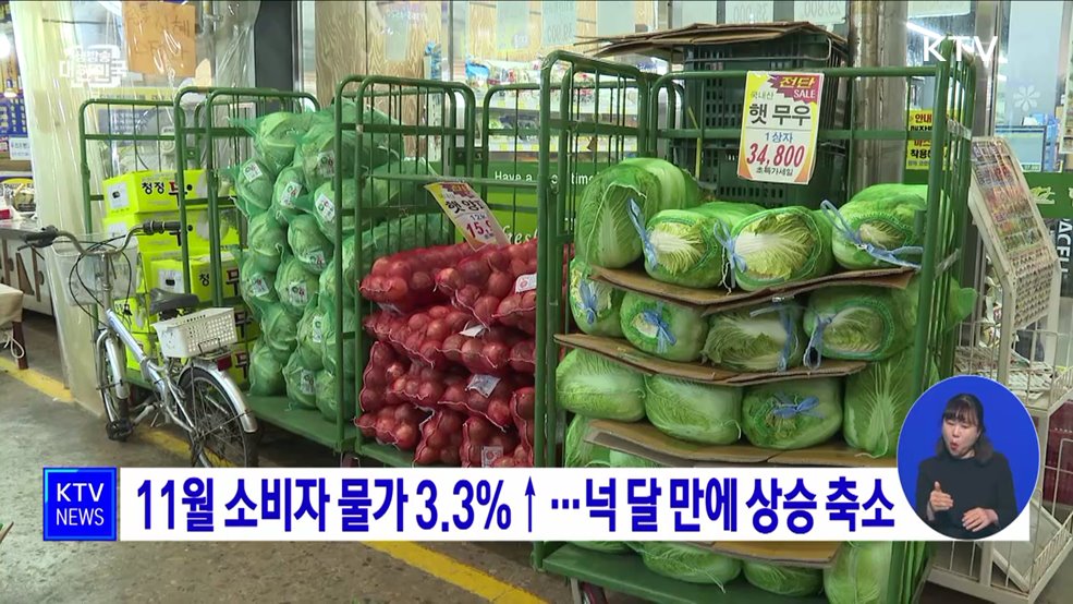 11월 소비자 물가 3.3%↑···넉 달 만에 상승 축소