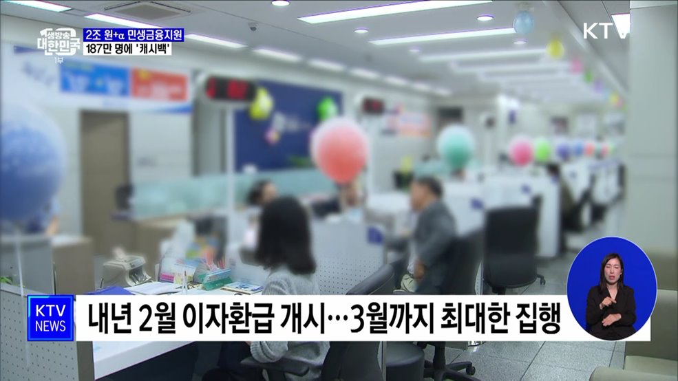 '2조 원+α' 민생금융지원···187만 명에 85만 원 '캐시백'