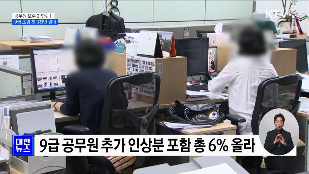 공무원 보수 2.5%↑···9급 초임 연봉 첫 3천만 원대