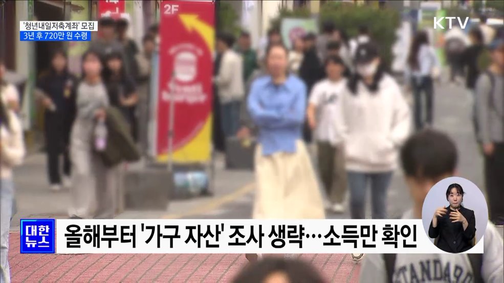 '청년내일저축계좌' 모집···월 10만 원 저축, 3년 후 720만 원