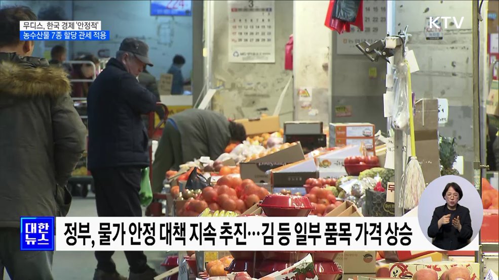 무디스, 한국 신용등급 'Aa2' 유지···김 등 할당관세 적용