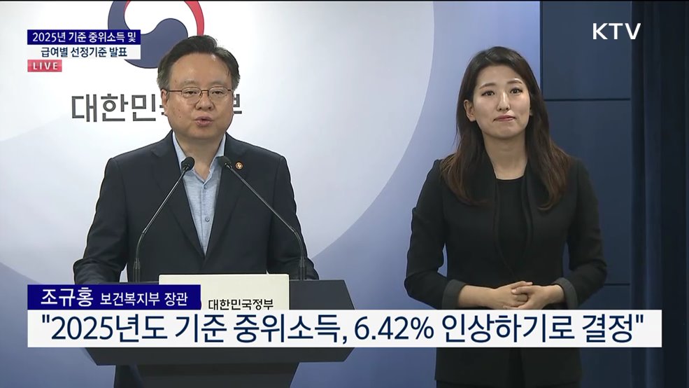 2025년 기준 중위소득 및 급여별 선정기준 발표
