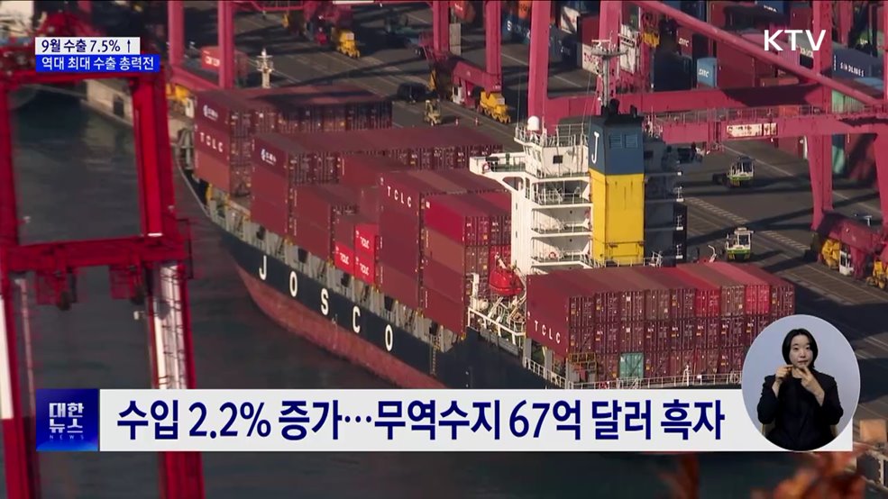 9월 수출 7.5% 증가···정부, 역대 최대 수출 총력
